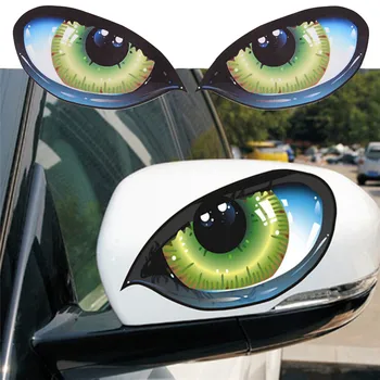 1 Par Kul 3D Skrivnostno Mačka Oči Avto Nalepke Zelene Zlo Okno Ogledalo Decal Slike 2