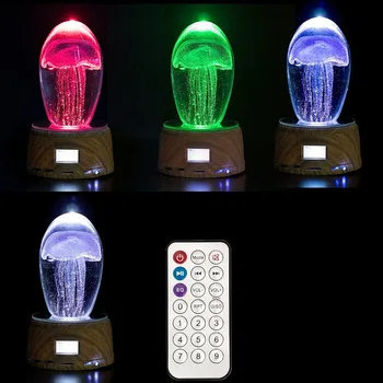3D Vgravirana Meduze Ribe Kristalno Lučka Noč Svetlobe z Obračanjem Bluethooth Glasbeni Zvočnik Home Office Tabela Dekor Lučka za Darilo