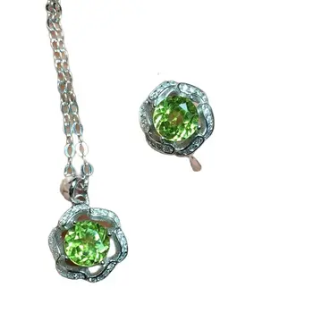 KJJEAXCMY lepe nakit 925 čistega srebra vdelan naravnih olivine ženske, nakit set obročev obesek 2 kosa