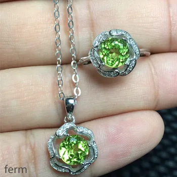 KJJEAXCMY lepe nakit 925 čistega srebra vdelan naravnih olivine ženske, nakit set obročev obesek 2 kosa Slike 2
