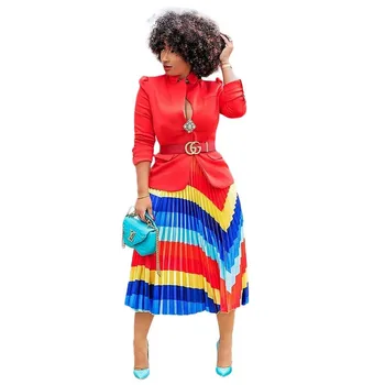 Afrika Oblačila Multicolor Natisnjeni Nabrano Krilo Ženske Novo Pomlad Dnu Počitnice Plaže Boho Stranka Klub
