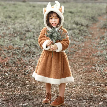 Dekleta Božič Santa Claus Elk Coral Runo Obleko S Kapuco Otrok Otrok Trenirko Pižamo Loungewear Doma Cut Nositi Kostum Slike 2