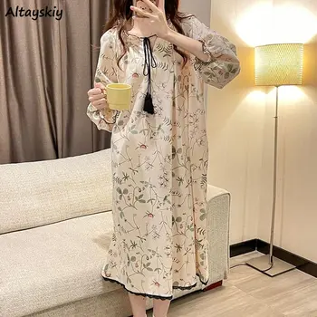 Nightgowns Ženske Cvetlični Letnik Udobno Minimalističen Vnos Lux Homewear Priljubljeni Vroče Prodaje Elegantno Jeseni Evropski Stil Proti-vrat