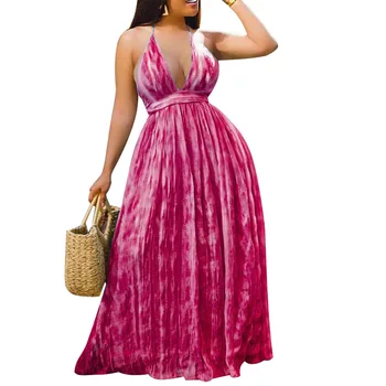 2022 Afriške Tiskanja Obleke za Ženske Afriške Ženske Naguban Proti-vrat Špageti Trak Dolgo Obleko Afriki Oblačila Božič Robe