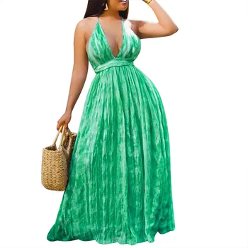 2022 Afriške Tiskanja Obleke za Ženske Afriške Ženske Naguban Proti-vrat Špageti Trak Dolgo Obleko Afriki Oblačila Božič Robe Slike 2