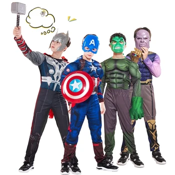 Marvel superheroj kostum Captain America Ščit Hulk, Thor Thanos Mišice Jumpsuit Maske za noč Čarovnic otroci kopalke
