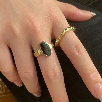Visoka Kakovost Črno Elegantno Geometrijske Ovalne, Okrogle Zlato Prst Obroči Za Nove Ženske Čare Nakit Darilo 2022