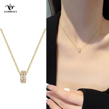 XiaoboACC Tianium Jekla Diamond Clavicle Verige Ogrlica za Ženske Modni Ne Tamnjeti Majhen Pas Obesek Ogrlice Nakit