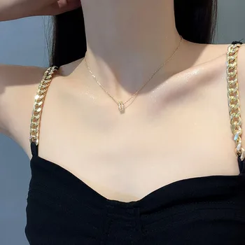 XiaoboACC Tianium Jekla Diamond Clavicle Verige Ogrlica za Ženske Modni Ne Tamnjeti Majhen Pas Obesek Ogrlice Nakit Slike 2