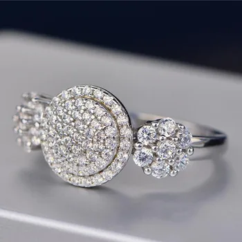 Nove Lepe Okrogle Cvet Oblikovan Crystal Ring Vdelan AAA CZ Nosorogovo Cirkon za Ženske Stranka, Poroke, Posla Nakit