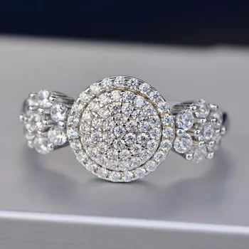 Nove Lepe Okrogle Cvet Oblikovan Crystal Ring Vdelan AAA CZ Nosorogovo Cirkon za Ženske Stranka, Poroke, Posla Nakit Slike 2