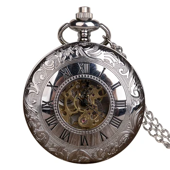 Luksuzni Srebro Mehanske žepna ura Prilagojene Letnik 2 Straneh, Odprite Primeru Vroče Prodajne Strani Veter Fob Watch relojes de bolsillo
