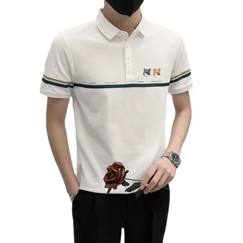 Moška majica fashion dveh glav fox logotip vezene appliqued polo majica t poletje udobno dihanje kratek rokav golf vrhovi