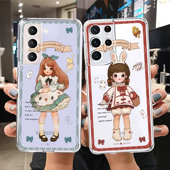 Sneguljčica Alice Disney Primeru Telefon Za Samsung Galaxy S21 S22 S20 FE Ultra Pro Lite S10 S10E S8 S9 Plus 5G Prozoren Pokrov Slike 2