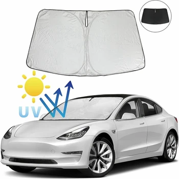 3X Vetrobransko steklo Avtomobila Sonce Odtenek, ki Blokira UV Žarki sončnega Zaščitnik Zložljivi Dežnik Za Tesla Model 3 2017-2022 Slike 2