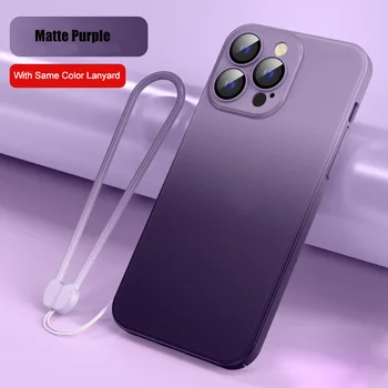 Luksuzni Tekoče PC Telefon Primeru za iPhone 14 Pro Max Primerih z Vrvica za opaljivanje tega Gradient Barve Slim Mat Kritje za iPhone 14 12 13 Pro Max Slike 2