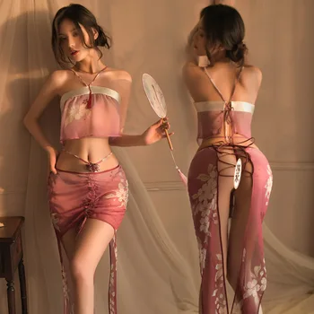 Tradicionalna Kitajska Tassel Kostum Srčkan Hanfu Miniskirt Seksi Perilo Vidika Gradient Barve Porno Povoj Enotno Skušnjavi,