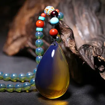 Naravni Dominikanska amber obesek 5A-razred očiščena voda blue pearl spusti obesek čebelji vosek ogrlica pulover verige za moške in ženske