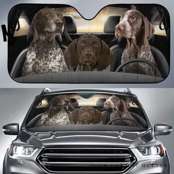 Tri nemške shorthaired kazalec psi vožnje pes ljubimec avto dežnik nemški shorthaired kazalec ljubimec okno avtomobila dežnik