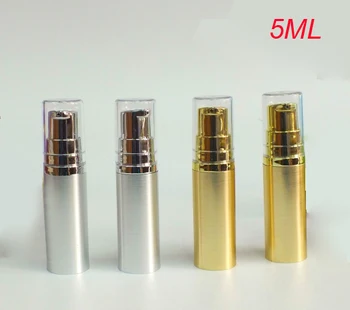 120pcs 5ML zlato ali srebro brezzračnim črpalka vakuumski steklenici z prozoren pokrov za serum, 5ml majhna plastična brezzračnim KOZMETIČNE embalaže