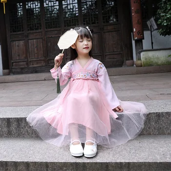 Otrok Roza Hanfu Princesa Obleko Starodavne Kitajske Klasični Ples Kostum Hanfu Folk Obleko Tradicionalne Kitajščine Za Dekleta SL1203