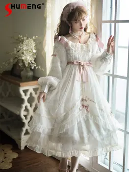 2023 Pomlad Novo Lolita Sladko Dekle je Sredi Obleke Original Princesa Luč Dolg Rokav Ogrlicom A - Linije Mašno Obleko za Ženske