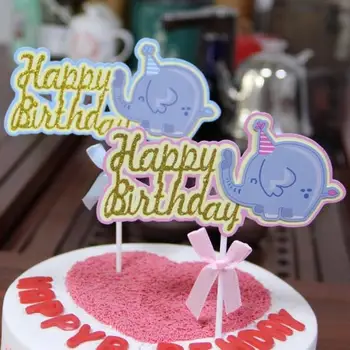 2pcs/veliko novih slon Torto vstavljeno kartico Happy Birthday cake pokrivalo z bowknot Stranka, Dekorativni Material
