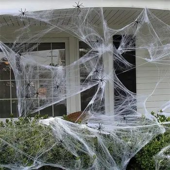 Umetni Spider Web Halloween Dekoracijo Strašno Party Scene, Rekvizitov, Bela Stretchy Cobweb Grozljivka Hiša Dom Decora Dodatki