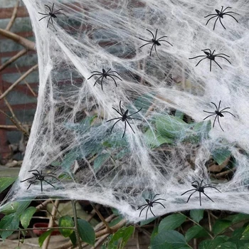 Umetni Spider Web Halloween Dekoracijo Strašno Party Scene, Rekvizitov, Bela Stretchy Cobweb Grozljivka Hiša Dom Decora Dodatki Slike 2