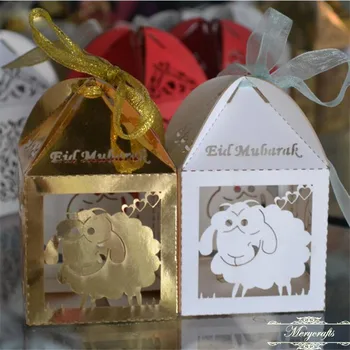 50pieces ovce vzorec laser cut Eid Mubarak korist darilo škatle z brezplačno traku
