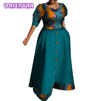 Ženske Afriške Obleko Afriške Tiskanja Mozaik Puff Kratko O-vratu Dolgo Obleko Maxi Obleke Žogo Ženske Ankara Obleke Plus Velikost WY4254