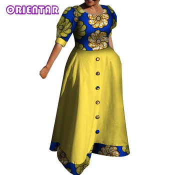 Ženske Afriške Obleko Afriške Tiskanja Mozaik Puff Kratko O-vratu Dolgo Obleko Maxi Obleke Žogo Ženske Ankara Obleke Plus Velikost WY4254 Slike 2
