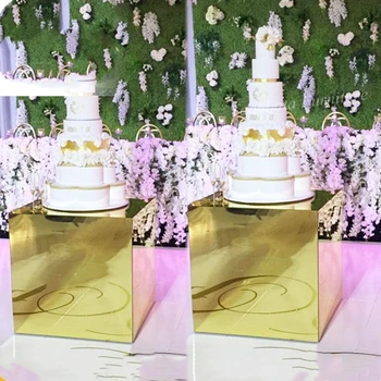 2pcs/set)Luksuzni zlato poroko plinth kvadratnih torto stojalo iz nerjavečega jekla torto podstavek poroko sladica tabela yudao1229