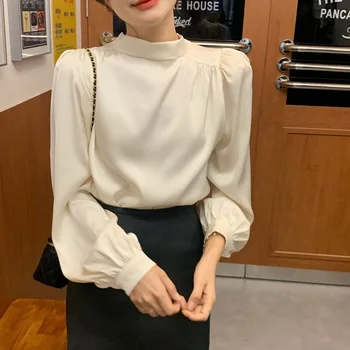 Žensk Pomlad Jesen Puff Long Sleeve Majica Urad Dama Eleganten Čipke Puloverji Bela Oblačila korejski Moda Priložnostne Bluze