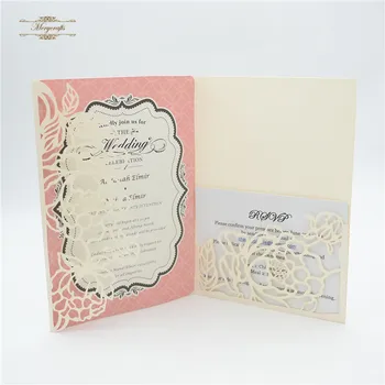 Lepo Luksuzni Tri krat Kartice Poroko Design Laser Cut cvetlični Poročno Vabilo Kartice žep