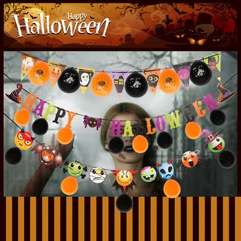 Halloween Visi Stranka Okraski Okraski DIY Potegnite Niz Zastavo Kovanec Papir Bunting Banner Halloween Party Banner+Balon