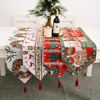 Božič namizni tekač poliester tiskanje santa elk drevo krpo hotel družinske počitnice namizno dekoracijo