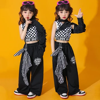2022 Novi Jazz Sodobne Plesne Kostume Otroci Enotni Sleeved Svoboden Kpop Oblačila Za Dekleta Dvorana Hip Hop Festival Kostum DQS10511