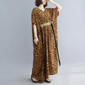Bohemian Priložnostne Pasu Vezene Vestidos De Mujer Svoboden Leopard Haljo Longue Femme Moda Obleke Za Ženske Vestidos Slike 2