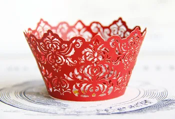 Brezplačna Dostava rdeče royal čipke poroko cupcake ovijalnike barvni papir mini tortice pokal torta peko ovijalnika cups