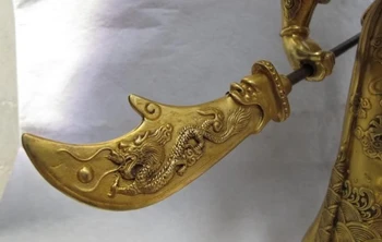 100% vijolično Bronasto 24K Gold Guan Gong Guan Yu bojevnik Držite Dragon Sword Kip Slike 2