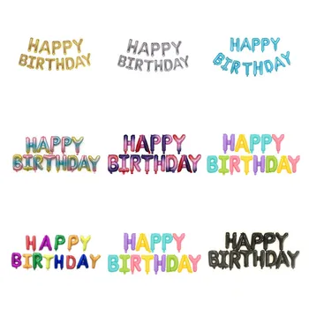 1 Kos 16-palčni Happy Birthday Nastavite Aluminija Balon Macaron Gradient Barve Rojstni dan Obleko Gor Postavitev Zračni Balon