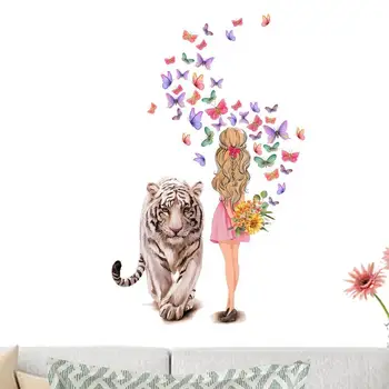 Velikonočni Okno Nalepke Velikonočni Tiger Girl Cvet Natisnjeni Okno Oklepa Nepremočljiva PVC samolepilno Stenske Nalepke Za Stekla-F