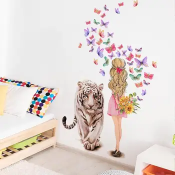 Velikonočni Okno Nalepke Velikonočni Tiger Girl Cvet Natisnjeni Okno Oklepa Nepremočljiva PVC samolepilno Stenske Nalepke Za Stekla-F Slike 2