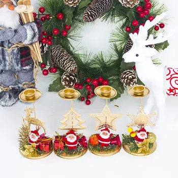 1pcs Zlato Santa Snežinka Božič Svečnik Železa Sveča Božični Okrasek Namizje svijećnjak Za Dekoracijo Mize Slike 2