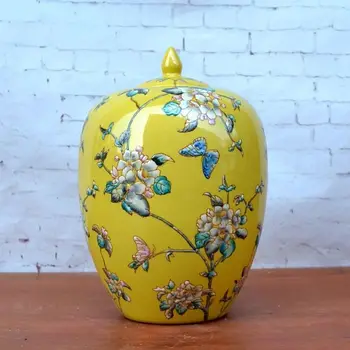 Caicai, Tao nove Kitajske klasične pastelno rumena keramični okraski okraski, iz porcelana lonec s pokrovom modela soba decorati