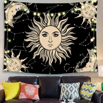 Drevo Življenja Sonce Boginja Fluorescentna Tapiserija Illusive Sun Moon Črno Ozadje Stene Krpo UV Odziv Doma Dekoracijo