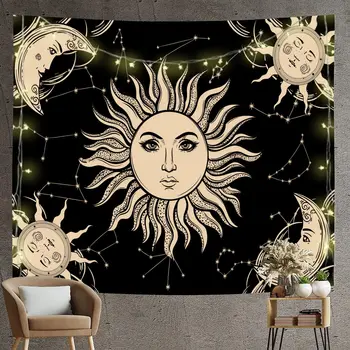 Drevo Življenja Sonce Boginja Fluorescentna Tapiserija Illusive Sun Moon Črno Ozadje Stene Krpo UV Odziv Doma Dekoracijo Slike 2
