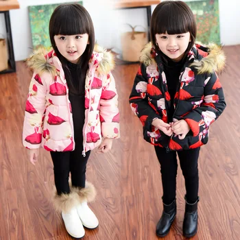 Korejski Dekleta Vzorec Hooded Suknjič Pozimi Bombaž Srčkan Risanka Coats Vrhnja oblačila otroška Oblačila od 3-7 Let Slike 2