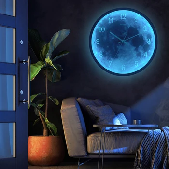 30 cm Blue Moon Stenska Ura Svetlobni Stenske Ure Tihi Dnevna Soba Art Design Ura Spalnica Krog Ura Sodobno Dekoracijo Doma